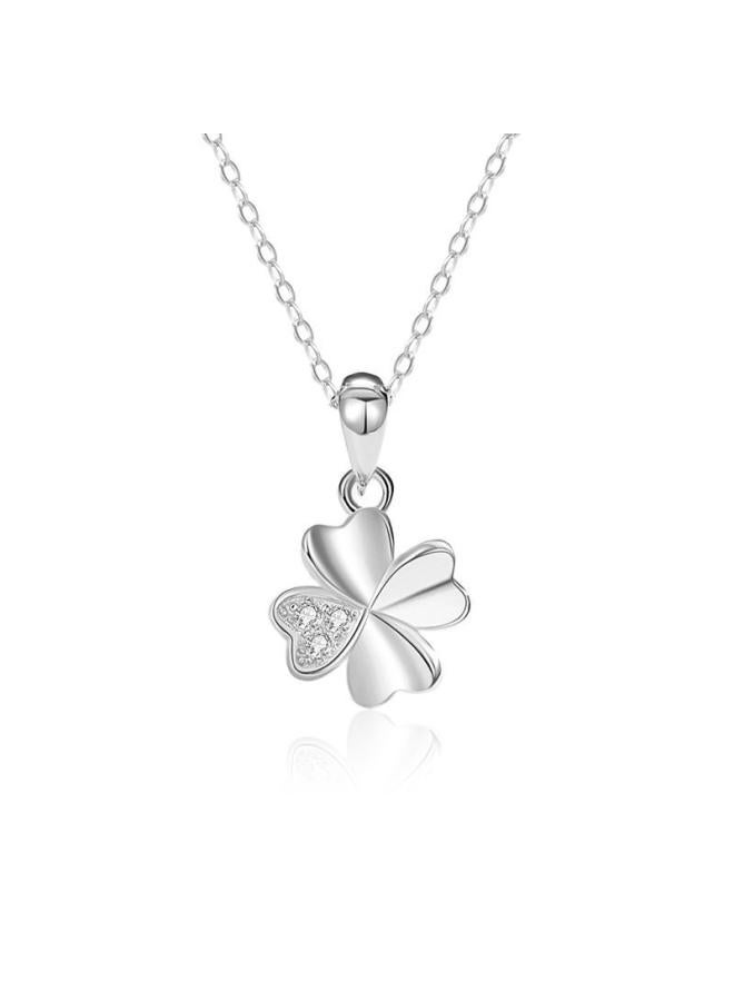Direct S999 Smooth Plain Silver Four-leaf Clover Silver Pendant Silver Clavicle Necklace Women's Simple Silver Ornaments 