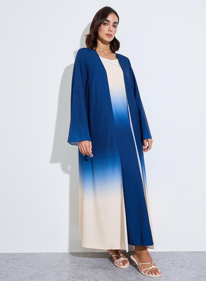 Amirah Navy Blue Color Block Open Front Abaya - Image 1