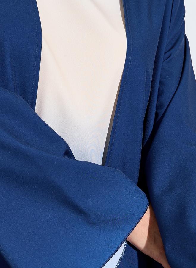 Amirah Navy Blue Color Block Open Front Abaya - Image 4