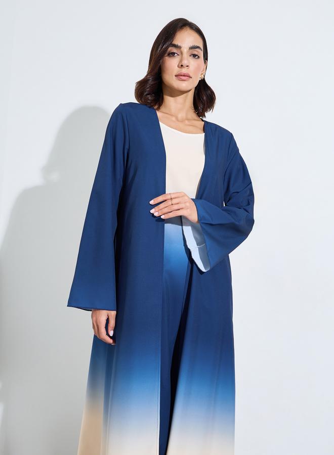Amirah Navy Blue Color Block Open Front Abaya - Image 2