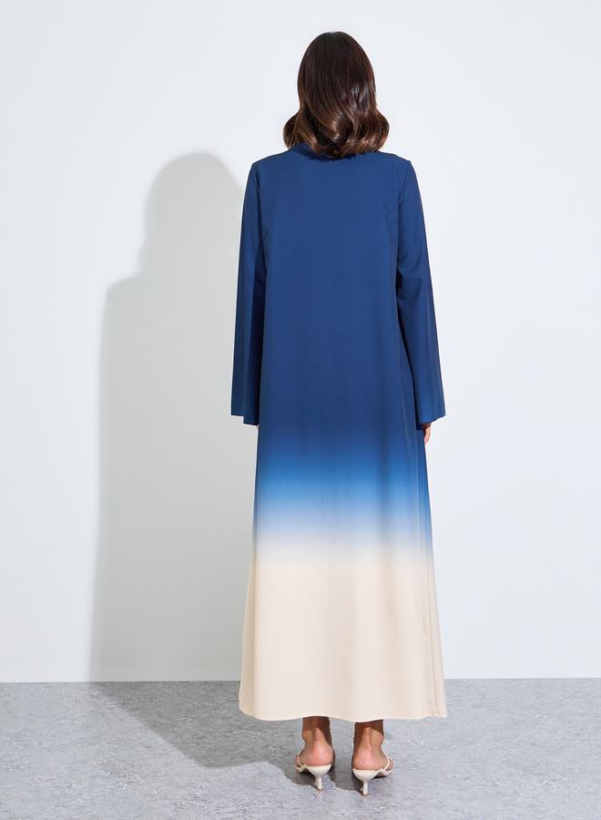 Amirah Navy Blue Color Block Open Front Abaya - Image 3