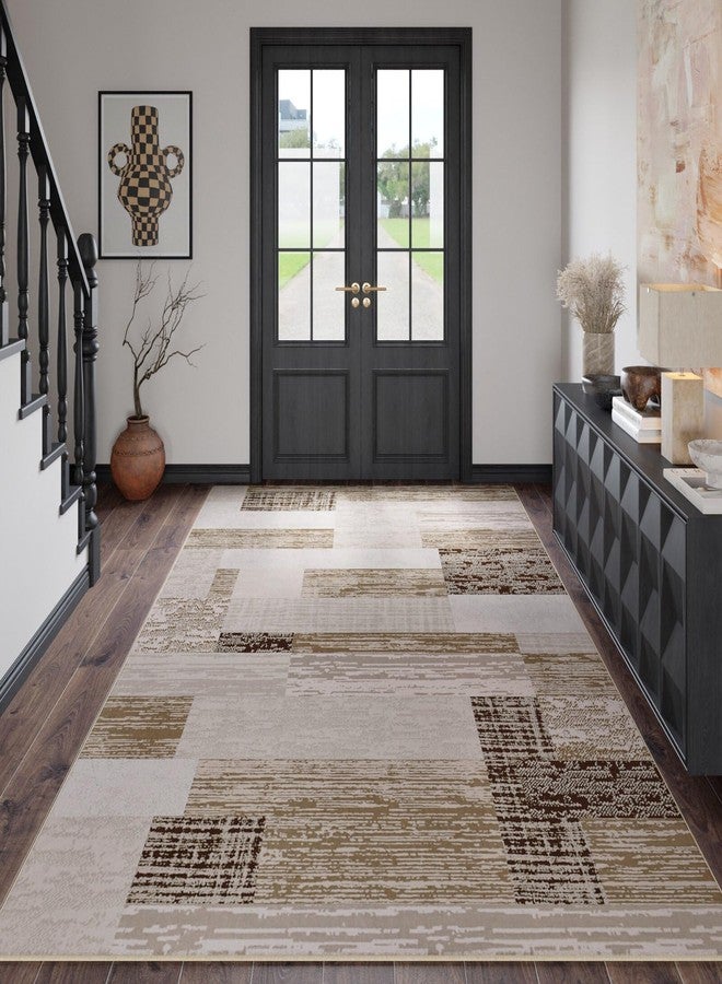 FlyDOIT Modern Geometric Patchwork Area Rug, 5x8 Beige Large Rugs for Living Room, Rockwood Collection Indoor Rugs for Bedroom, Throw Carpet Floor Decor for Entryway Dining Room Office Nursery - Image 1