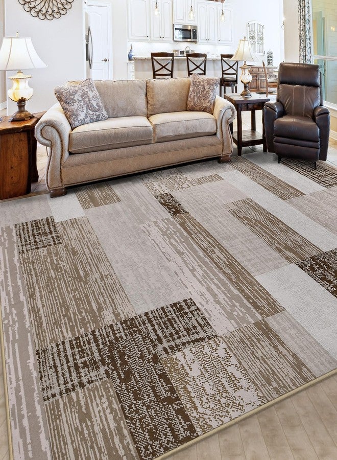 FlyDOIT Modern Geometric Patchwork Area Rug, 5x8 Beige Large Rugs for Living Room, Rockwood Collection Indoor Rugs for Bedroom, Throw Carpet Floor Decor for Entryway Dining Room Office Nursery - Image 2