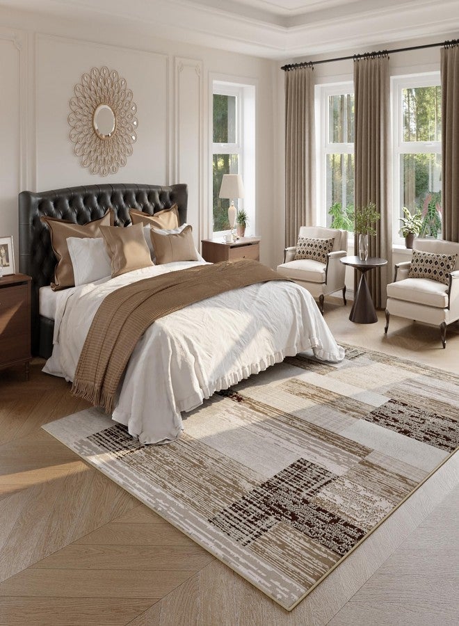 FlyDOIT Modern Geometric Patchwork Area Rug, 5x8 Beige Large Rugs for Living Room, Rockwood Collection Indoor Rugs for Bedroom, Throw Carpet Floor Decor for Entryway Dining Room Office Nursery - Image 3
