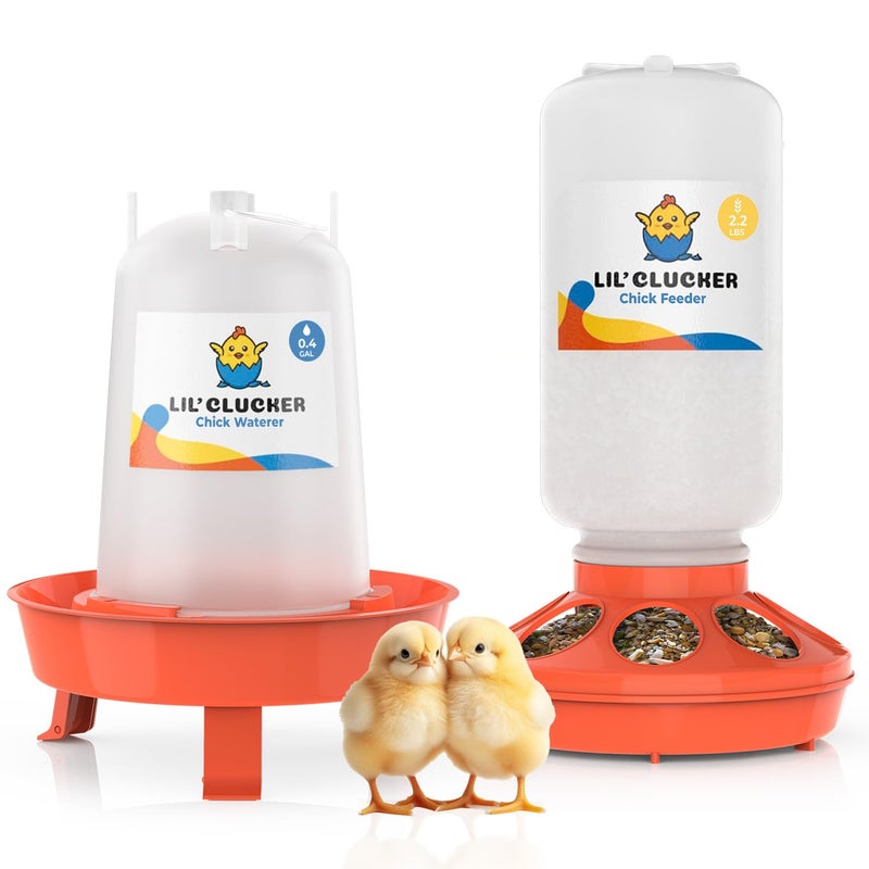 Lil'Clucker 1L Chick Feeder, 1.5L Chicken Waterer - No Leakage Chick Feeder and Waterer Kit, Hanging Baby Chick Waterer, Durable Chicken Water Feeder, Chicken Feeder and Waterer Set, Poultry Waterer - Image 1