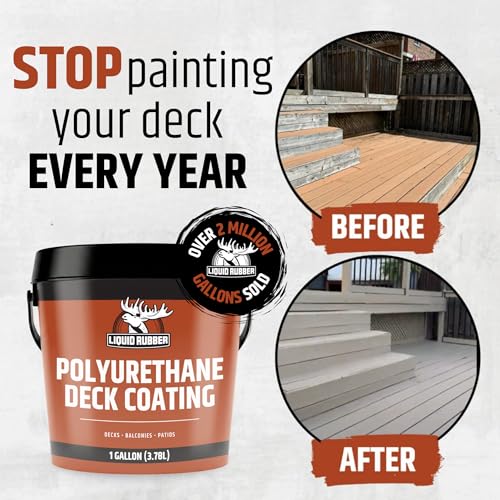 Liquid Rubber Polyurethane Deck Coating – 10X Stronger Than Traditional Deck Paint & Deck Stain – Flexible, Waterproof Sealant for Wood, Concrete & Plywood – Smooth Finish – Stone Gray – 1 Gallon - Image 2