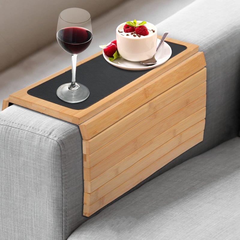 Numola Couch Arm Tray Sofa Armrest Tray Table Adjustable and Foldable Couch Arm Table for Snack Food Drinks Phone RemoteNatural
