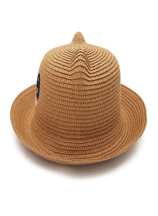 VRITRAZ Unisex Baby Kids Summer Fashion Straw Bucket Caps, Suitable for 4-5 Years Kids Hat (Color-Brown), Free Size - Image 3