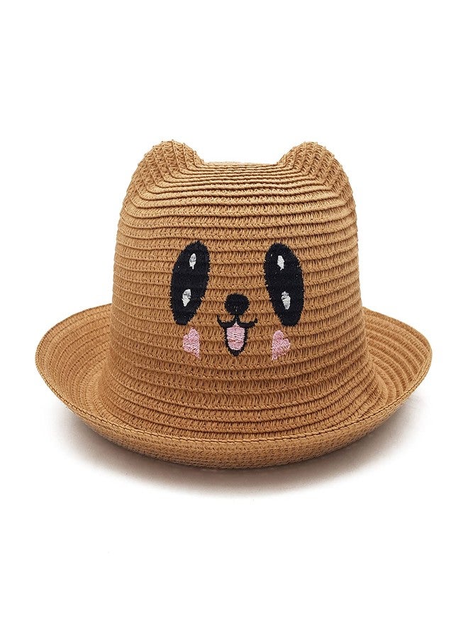 VRITRAZ Unisex Baby Kids Summer Fashion Straw Bucket Caps, Suitable for 4-5 Years Kids Hat (Color-Brown), Free Size - Image 1