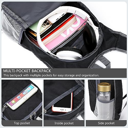 Esup 15L Lightweight Hiking Backpack Foldable Small Travel Backpack Packable Camping Backpack for Women Men (Black) - Image 3