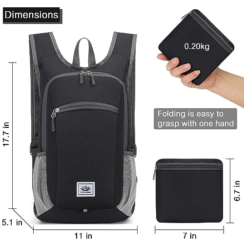Esup 15L Lightweight Hiking Backpack Foldable Small Travel Backpack Packable Camping Backpack for Women Men (Black) - Image 2