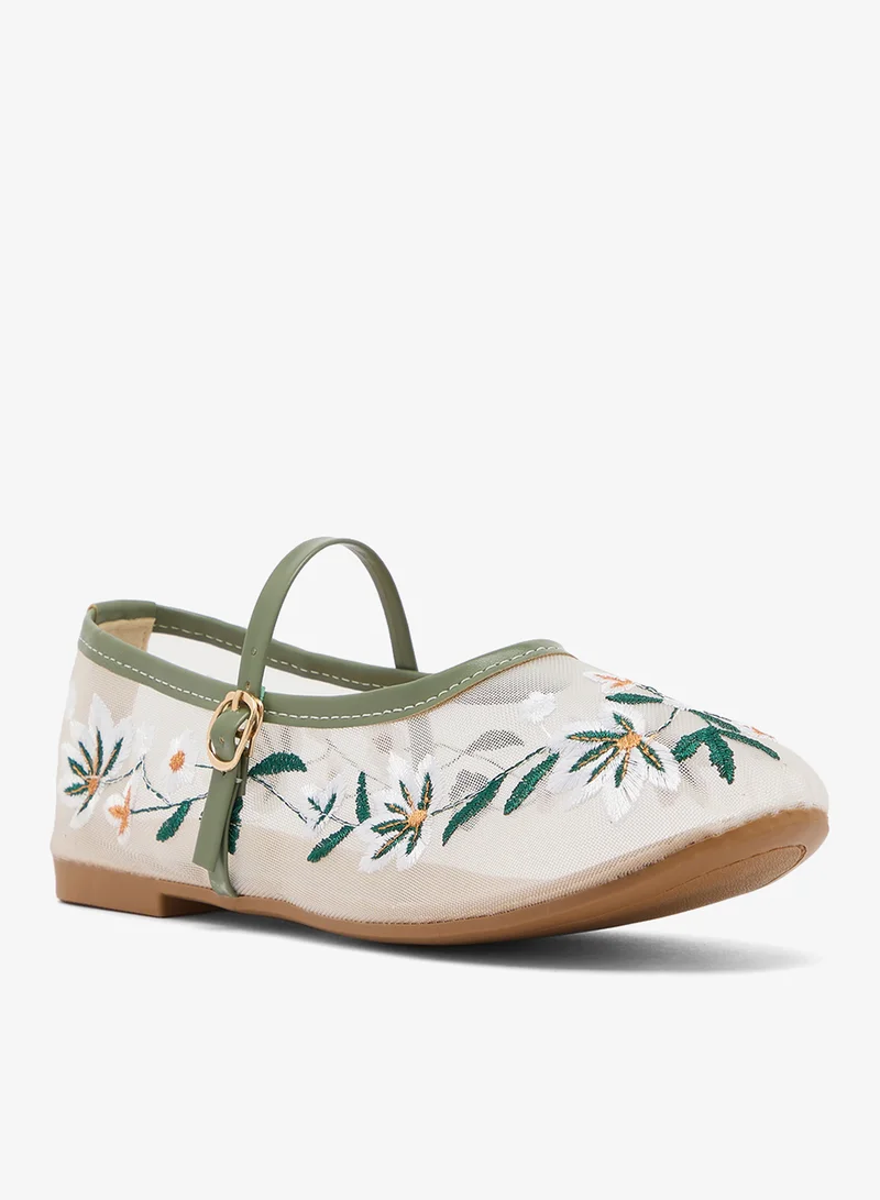 جينجر Embroidered Detail Mary Janes