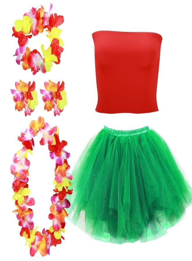 Yahenda 6 Pcs Hawaiian Costume Accessories Tutu Hula Skirt with Crop Top Leis Outfits for Women Halloween Luau Party(Large) - Image 1