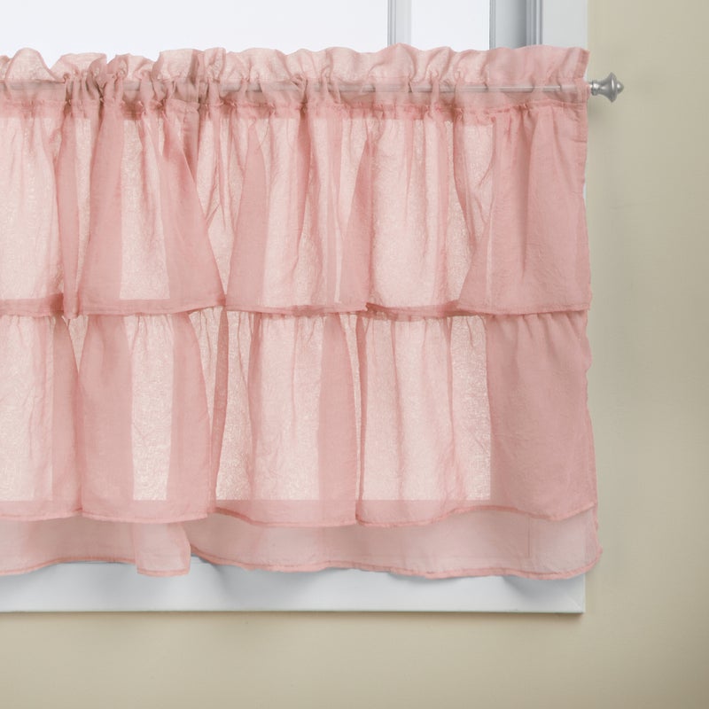 LORRAINE HOME FASHIONS Lorraine Home Fashions Gypsy Shabby Chic Layered Ruffle Window Tier 60 by 24Inch Pink 