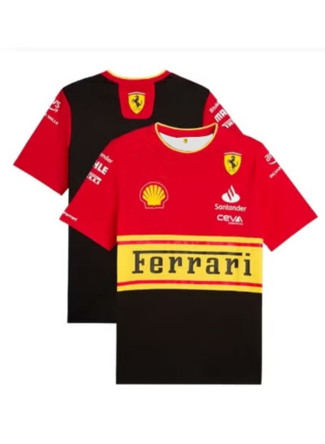 فيراري Formula 1 Team Red and Black T-Shirt with Sponsor Logos (Shell, Santander, CEVA)-M - Image 1
