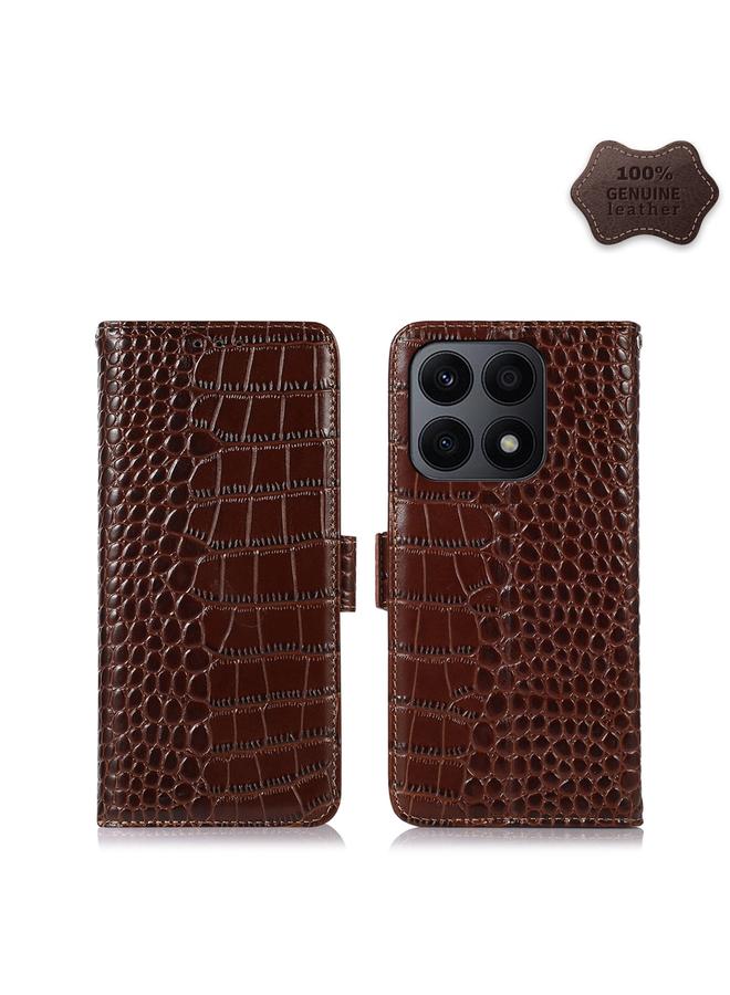 اس-توب جراب هاتف Honor X8a 4G مصنوع من جلد التمساح بطبقة علوية من جلد البقر - Image 1