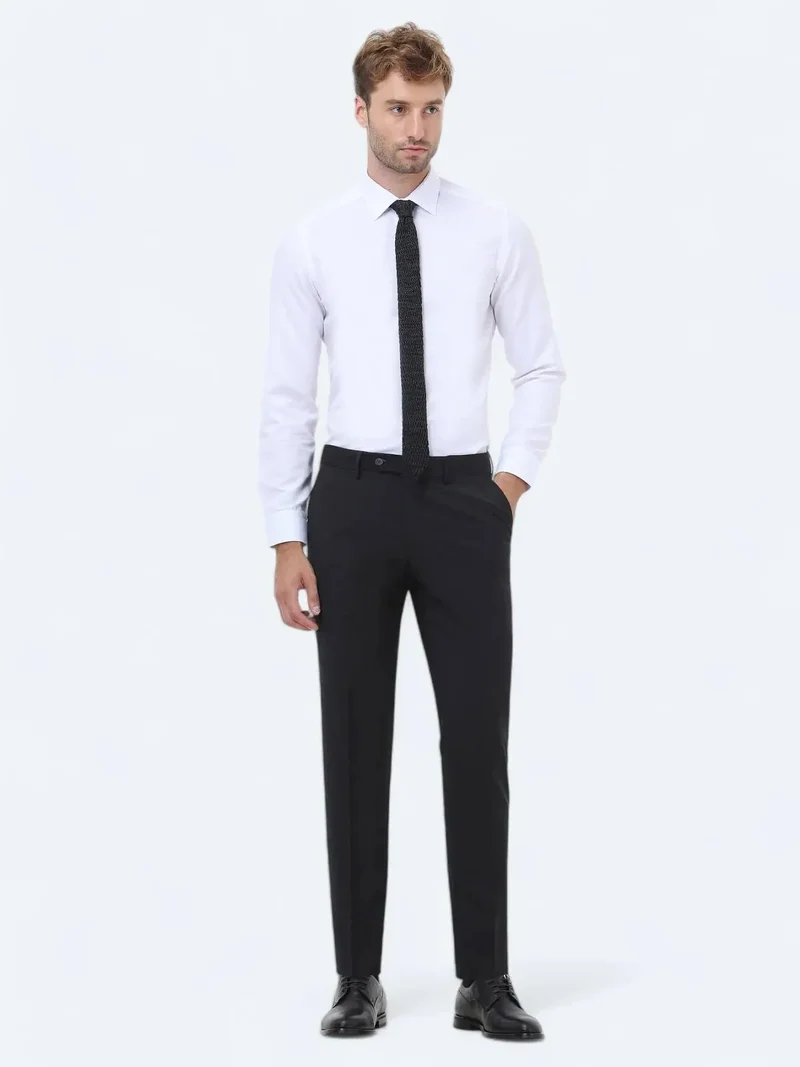 كيب بنطال أسود منسوج بقصة ضيقة كلاسيكي من مزيج الصوف