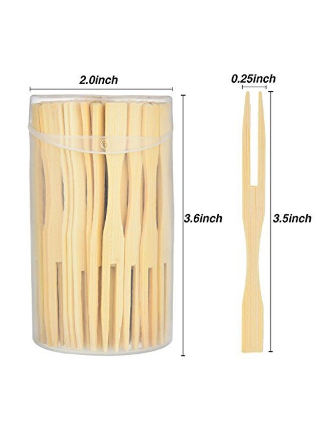 Jovitec 2 Pack 220 Pieces Total Bamboo Forks Mini Food Picks Double Prong Cocktail Forks Blunt-end Forks for Banquet Catering Party, 3.5 Inches - Image 2