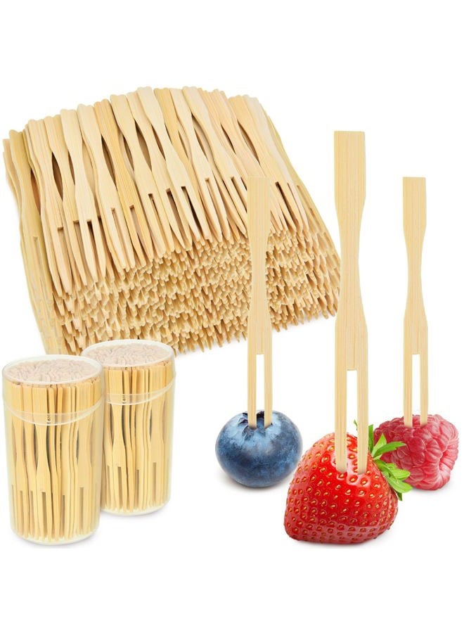 Jovitec 2 Pack 220 Pieces Total Bamboo Forks Mini Food Picks Double Prong Cocktail Forks Blunt-end Forks for Banquet Catering Party, 3.5 Inches - Image 1