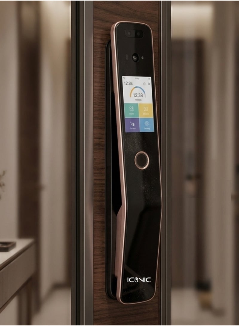 ايكونيك قفل باب ذكي X40 Ultra من ICONIC مزود بكاميرا وشاشة خارجية ,خاصية التحدث فيديو مباشر ,يعمل عن طريق بصمة الوجه Face ID او بصمة الاصبع ,كف اليد ,الباسورد ,تطبيق الهاتف TUYA او كروت مغناطيسية ,مفتاح امان - Image 2