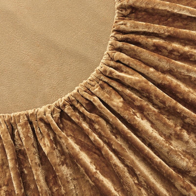 Fredsure Distressed Velvet Sheet Set, 4 Pieces Caramel Gold King, Ultra Soft, Warm - Image 5