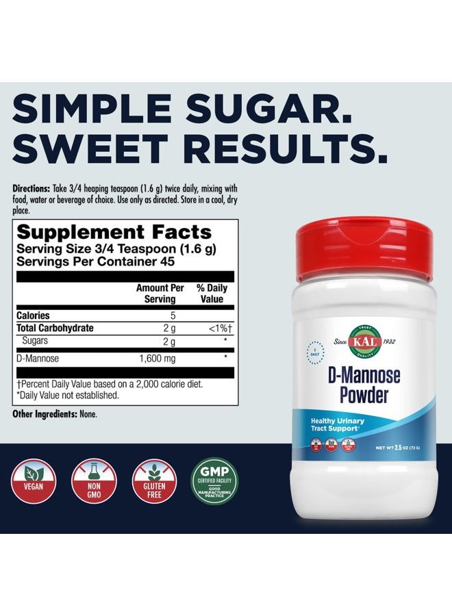 KAL D Mannose Powder 1600 mg, Easy-to-Mix, Fast-Dissolving D-Mannose - Urinary Tract Health and Bladder Support - Unflavored Powder, Non-GMO, Vegan, Gluten Free, 60-Day Guarantee, 45 Servings, 2.5oz - Image 2