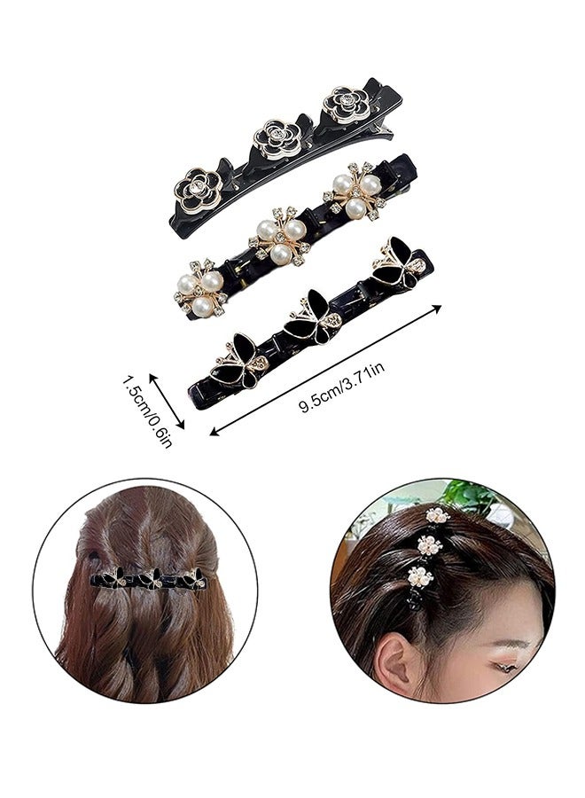 HY Satin Fabric Hair Clips - Braided Hair Clips for Women, Sparkling Crystal Stone Braided Hair Clips, Clover Rhinestone Hair Clip, Rhinestones Butterfly Duckbill Hairpin for Styling (4pcs) - Image 3