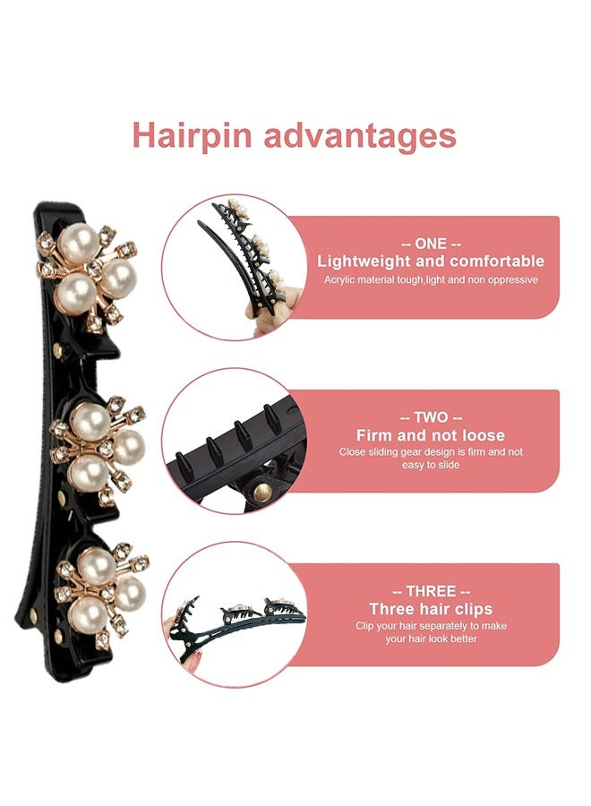 HY Satin Fabric Hair Clips - Braided Hair Clips for Women, Sparkling Crystal Stone Braided Hair Clips, Clover Rhinestone Hair Clip, Rhinestones Butterfly Duckbill Hairpin for Styling (4pcs) - Image 5