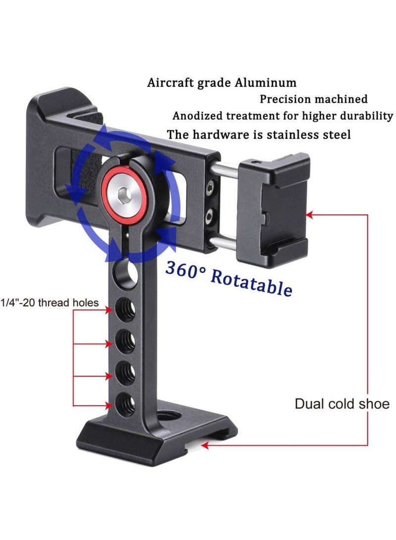 Captaintech Cinema Phone Holder Tripod Mount, 2 Cold Shoe Slot,Arca/RRS Dovetail and 1/4'' Screw Mount Phone Adapter,for iPhone 6 7 8 9 X 11 12 13 Pro Mount - Image 3