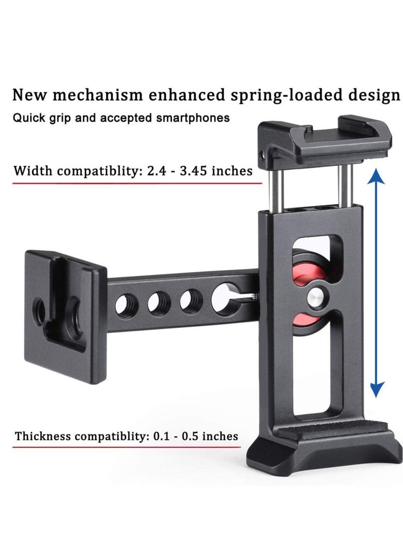 Captaintech Cinema Phone Holder Tripod Mount, 2 Cold Shoe Slot,Arca/RRS Dovetail and 1/4'' Screw Mount Phone Adapter,for iPhone 6 7 8 9 X 11 12 13 Pro Mount - Image 4