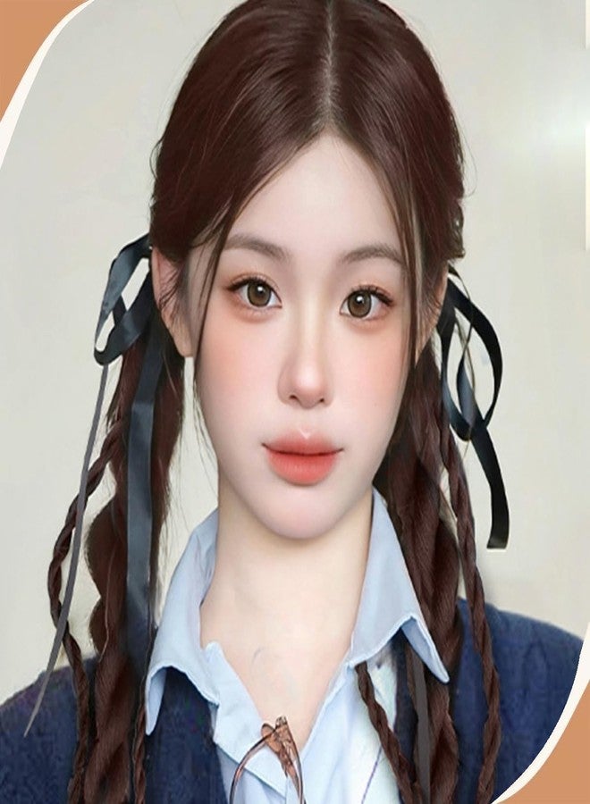 AUOCATTAIL 2Pcs Braided Ponytail Extensions with Hair Ties Double Twist Braid Hair Rope Ribbon Bow Soft Synthetic Hairpieces for Women Girls Daily Wear Accessories (Dark Brown) - Image 5