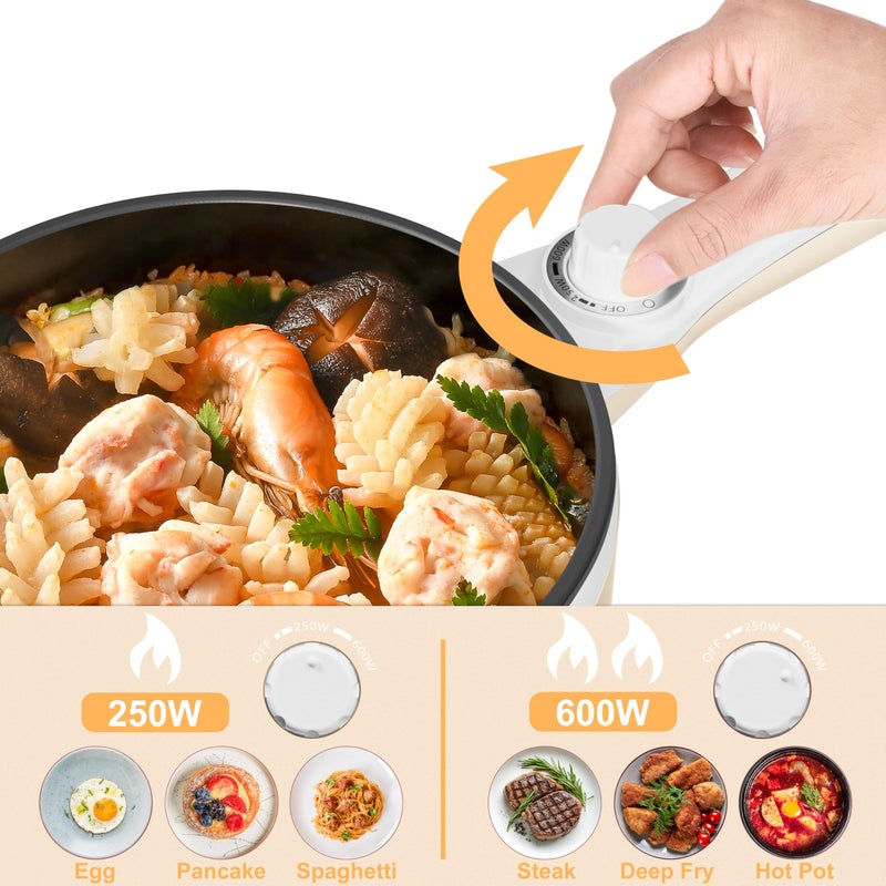 Dezin Hot Pot Electric Upgraded, Non-Stick SautÃ© Pan, Rapid Noodles Electric Pot, 1.5L Mini Portable Hot Pot for Steak, Egg, Fried Rice, Ramen, Oatmeal, Soup with Power Adjustment - Image 3