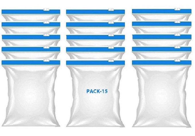 PACK OF 15 ZIPLOCK BAG FOR FOOD STORAGE SEAL FREEZER BAGS ZIP POUCHES FOR TRAVEL FREEZER REUSABLE ZIPPER BAGS TRANSPARENT BPA FREE MEDIUM SIZE 9X10 2286CMX254CM BLUE W9855