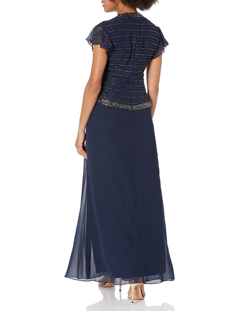 J Kara Women's Short Sleeve V Neck Faux Wrap Long Dress, Navy/Shades//Mercer, 14 - Image 2