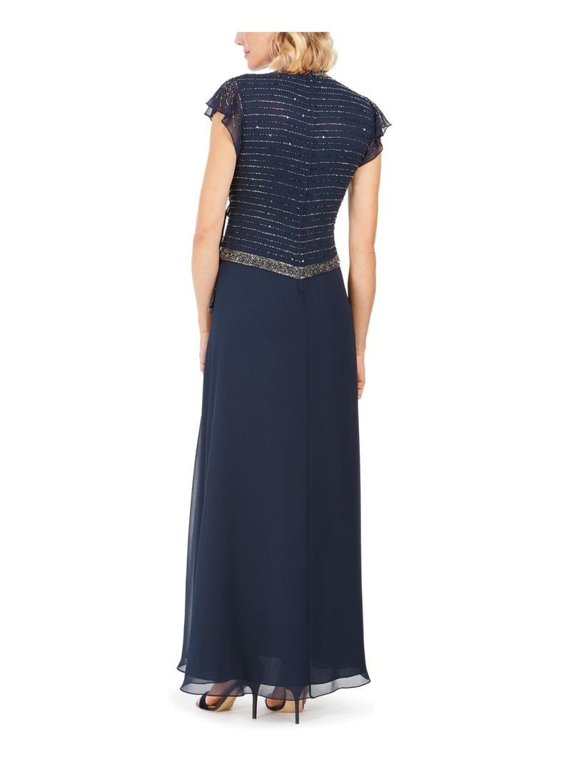 J Kara Women's Short Sleeve V Neck Faux Wrap Long Dress, Navy/Shades//Mercer, 14 - Image 5