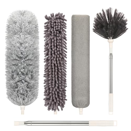 AUXOTA Microfiber Duster with Extension Pole(Stainless Steel) 30 to 100 Inches, Washable Dusters, Reusable Dusters, Bendable Duster for High Ceiling, Cleaning Ceiling Fan, Furniture, Blinds, Cars - Image 1