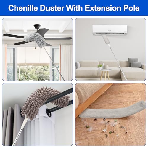 AUXOTA Microfiber Duster with Extension Pole(Stainless Steel) 30 to 100 Inches, Washable Dusters, Reusable Dusters, Bendable Duster for High Ceiling, Cleaning Ceiling Fan, Furniture, Blinds, Cars - Image 5