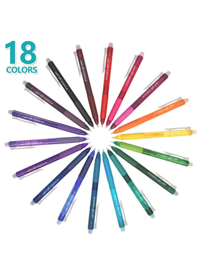 Lineon Erasable Gel Pens, 18 Colors Retractable Fine Point Erasable Pens Clicker, Assorted Color Inks, Make Mistakes Disappear For Drawing Writing Planner And Crossword Puzzles - Image 3