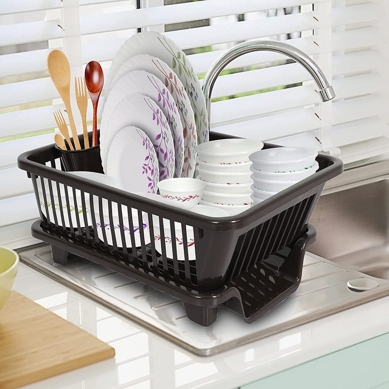 Birdwing Drainer basket-Brown 3 in 1 Unbreakable Kitchen Sink Dish Driying Corner, Dish Drainer and Drying Rack for Kitchen - Image 1
