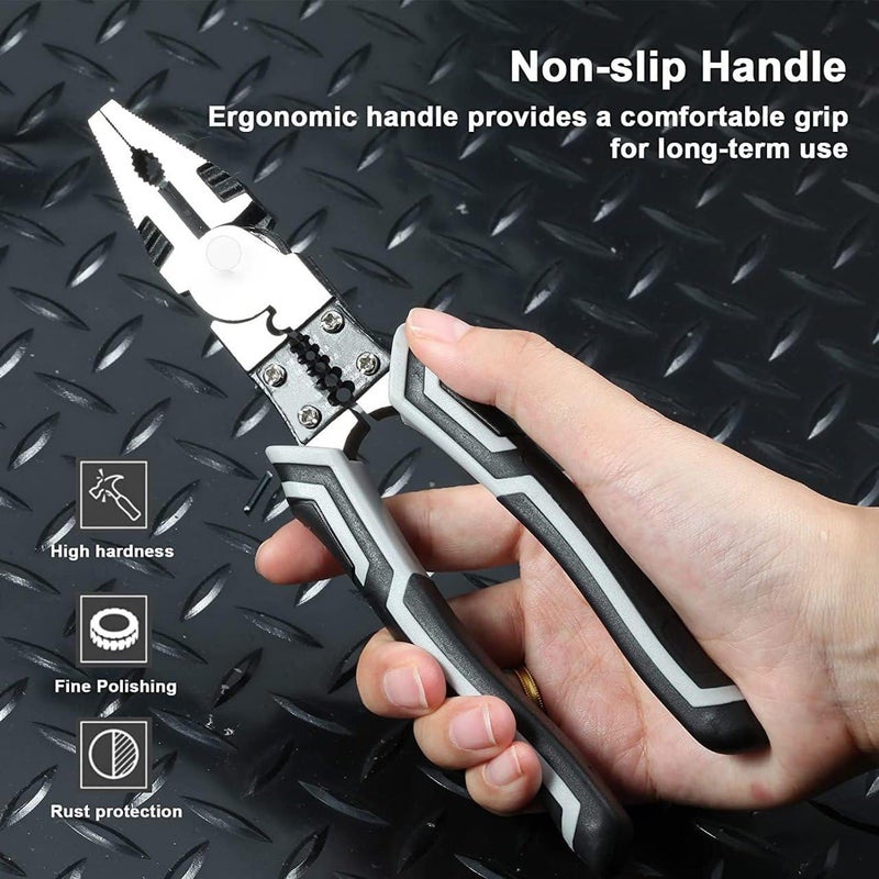 HITWA Multifunction Lineman Plier Wire Stripping Tool Wire Cutter with Gripping Wrench Cutter Crimping Wire Stripper Function 6in1 Combination WirePlier Black - Image 5