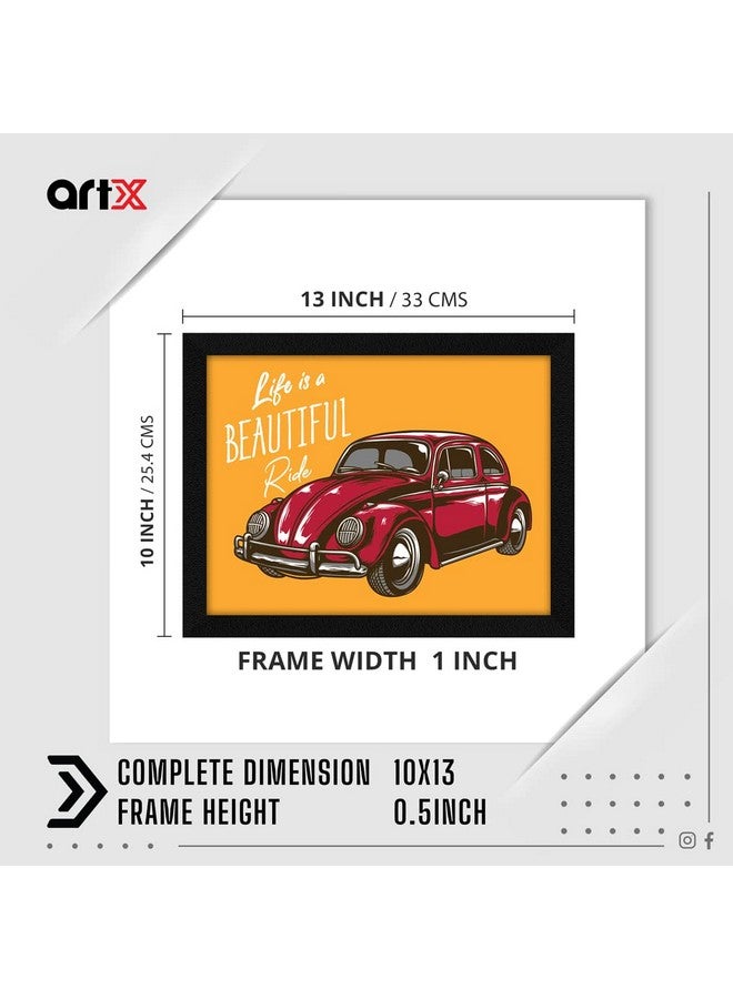 ArtX Paper Motivational Quote Life is a Beautiful Ride Red Car Wall Frame Art Painting, Multicolor, Motivational, 10 X 13 Inches, Set of 1 - Image 2