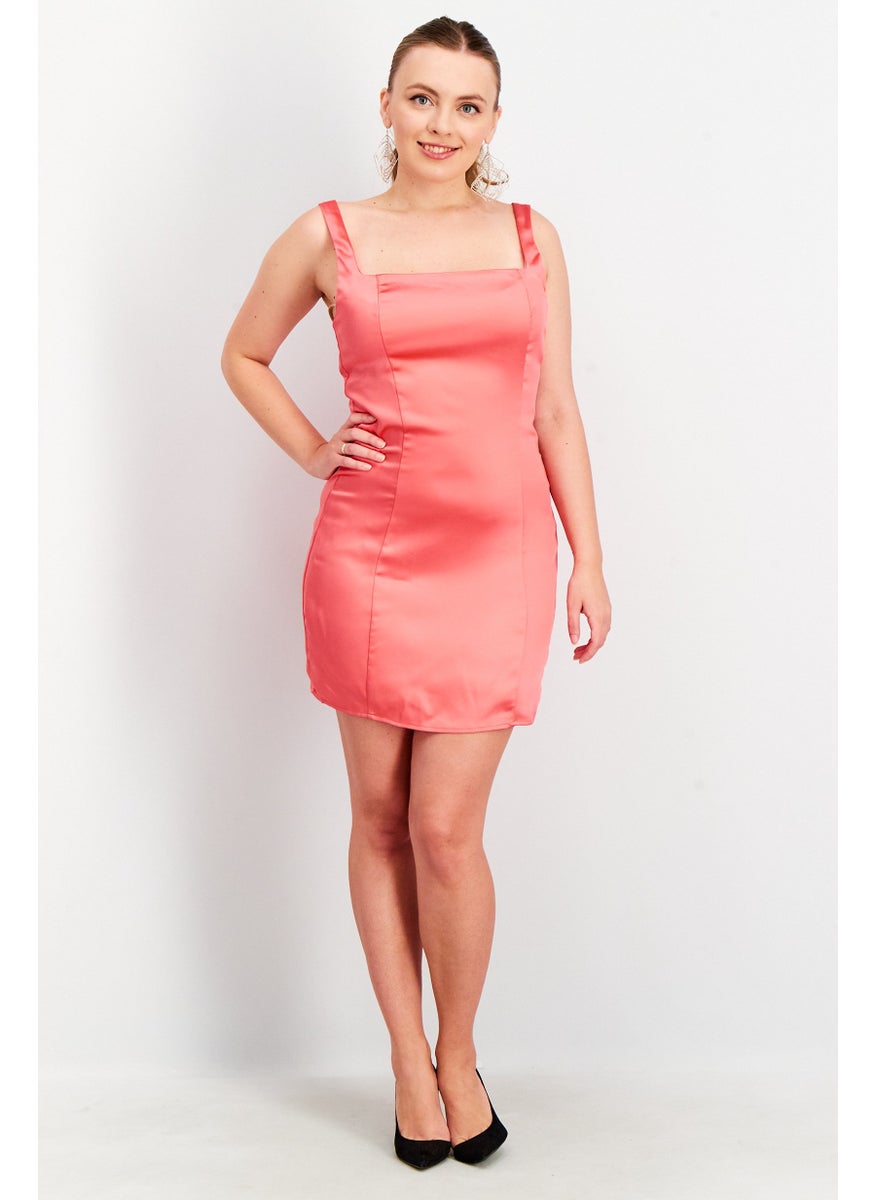 Aqua Women Satin Square Neck Mini Dress, Pink  - Image 4