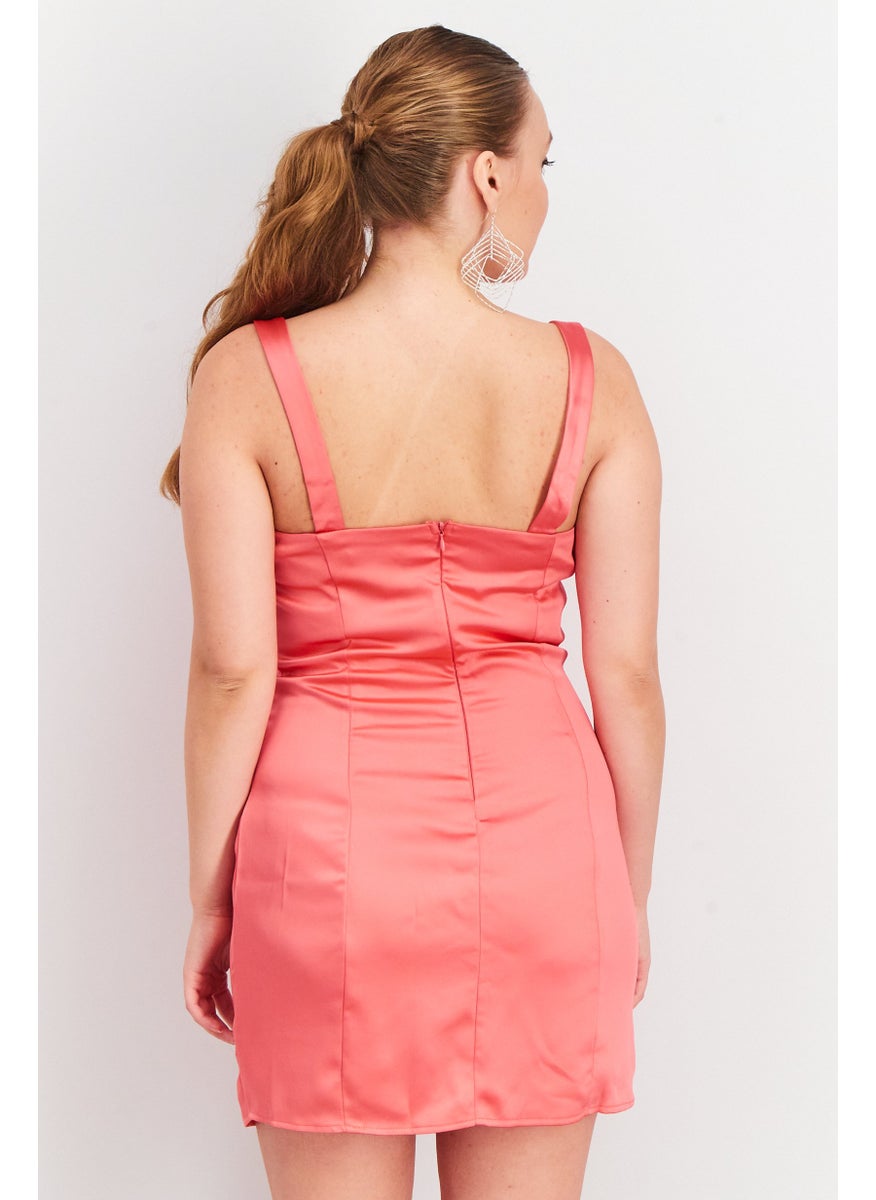 Aqua Women Satin Square Neck Mini Dress, Pink  - Image 2