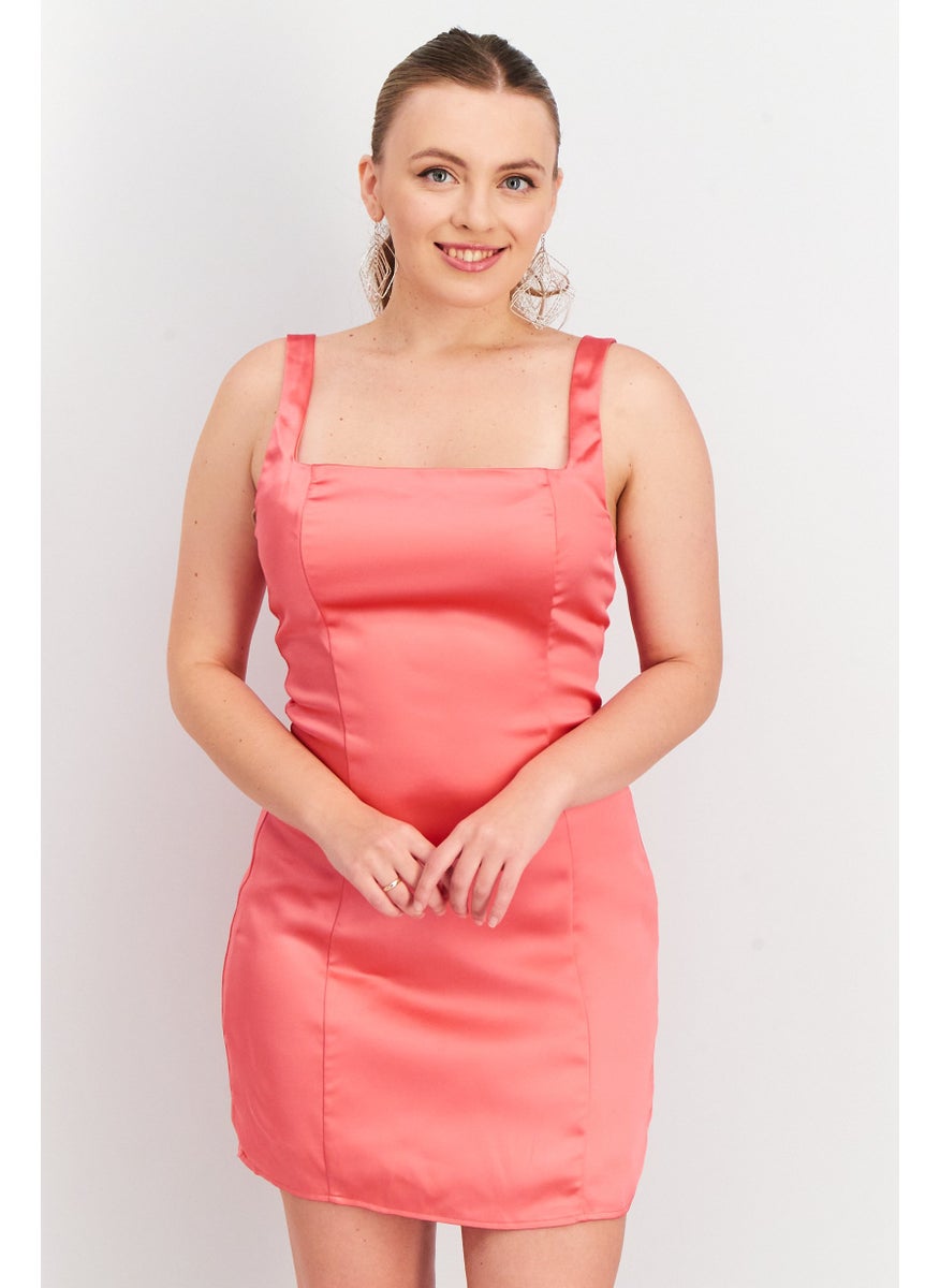 Aqua Women Satin Square Neck Mini Dress, Pink  - Image 1