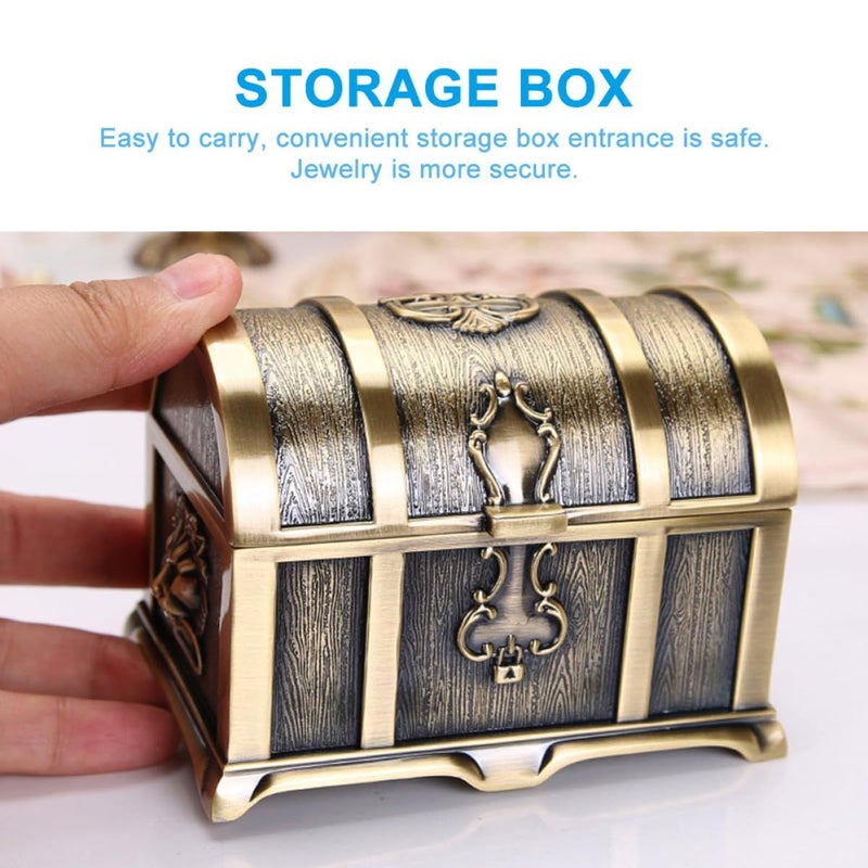 Vintage Jewelry Box Treasure Chest Organizer Small Antique Trinket Storage Case - Image 4