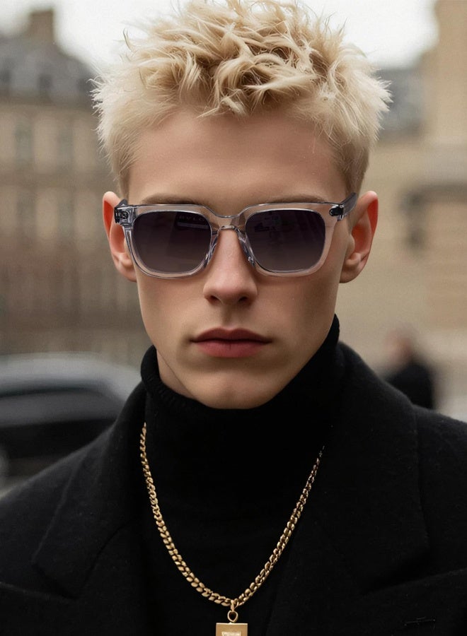 Sunglasses for Men Women Protection Sun Glasses TR Fashion Anti Glare Sun Shades for Driving Fishing Traveling,Transparent Gray Frame, Includes Complimentary Leather Glasses Pouch - Image 4