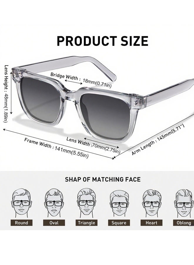 Sunglasses for Men Women Protection Sun Glasses TR Fashion Anti Glare Sun Shades for Driving Fishing Traveling,Transparent Gray Frame, Includes Complimentary Leather Glasses Pouch - Image 3