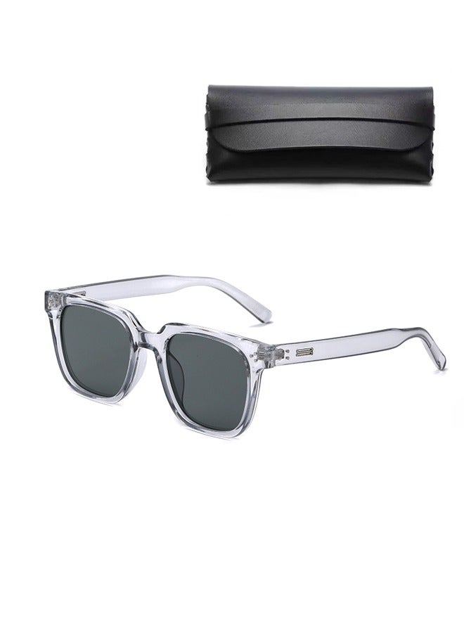 Sunglasses for Men Women Protection Sun Glasses TR Fashion Anti Glare Sun Shades for Driving Fishing Traveling,Transparent Gray Frame, Includes Complimentary Leather Glasses Pouch - Image 1