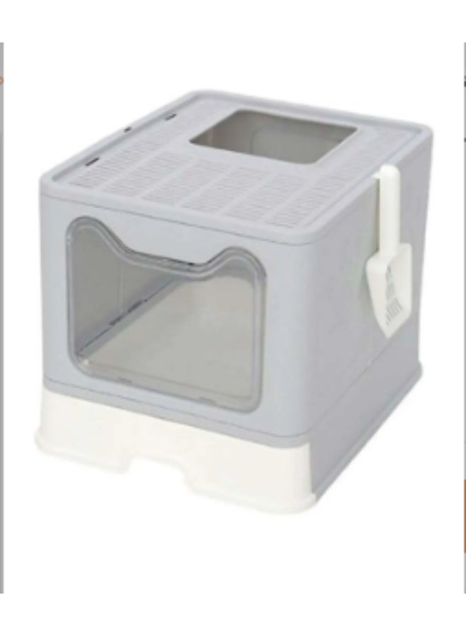 Two-Way Foldable Drawer Type Cat Litter Box Grey 51x41x38cm