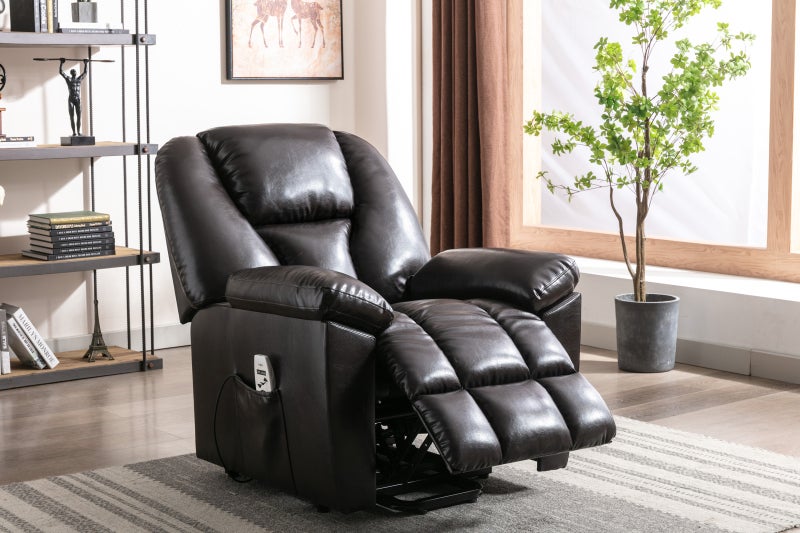 Power Lift Chair: Brown PU Leather Upholstery - 8 Massage Points With Lumbar Heat Function, Easy Remote Control Power Reclining Chair for Seniors, Home Relaxation, TV Watching, Sleeping - Image 3